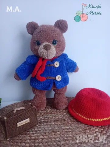 Мечето Падингтън - ръчно изплетено , снимка 2 - Плюшени играчки - 49766216