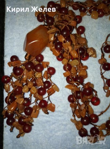 ВЕЛИКОЛЕПНА СКЪПОЦЕННА РЕТРО АРТ ХЕНД МЕЙД ОГЪРЛИЦА от НАТУРАЛЕН КАРНЕОЛ и КЕХЛИБАР 39224, снимка 7 - Колиета, медальони, синджири - 42091206