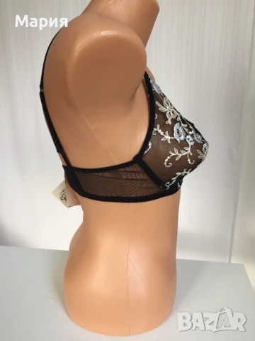 75 D / Д Malizia by La Perla Луксозен Сутиен Малиция от Ла Перла Прозрачен Цветя Бродерия Син Черен, снимка 5 - Бельо - 51143262