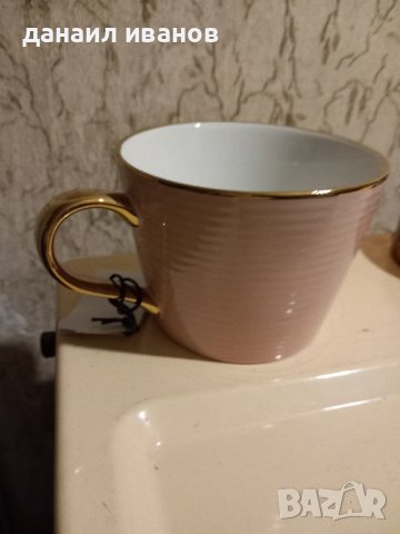 Розова чаша със златен кант , снимка 1
