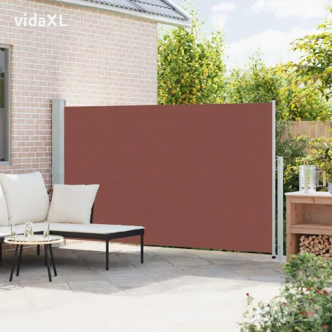 vidaXL Прибираща се дворна странична тента, 180x314 см, кафява, снимка 3 - Огради и мрежи - 56146639