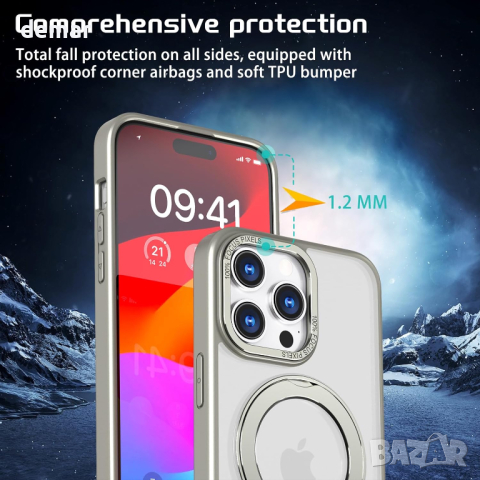 S. Dawezo 360° магнитна стойка с пръстен за калъф за iPhone 13 , съвместим с Magsafe, титаниево сиво, снимка 5 - Калъфи, кейсове - 44804296