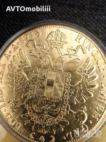 Позлатена с 24 карата злато голяма монета 4 Дуката 1915 г със сертификат , снимка 2 - Нумизматика и бонистика - 53796504