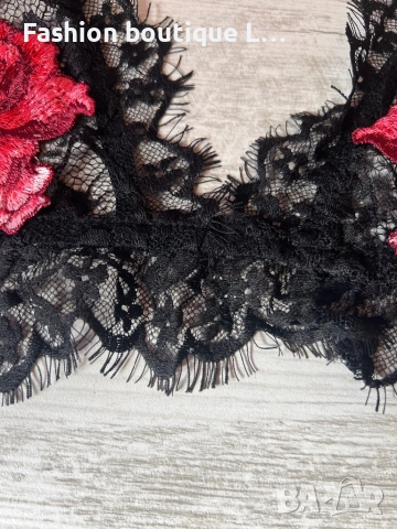 Ново черно дантелено бюстие с червени бродирани цветя с регулиращи се презрамки S , M , L , XL разме, снимка 4 - Бельо - 52197165