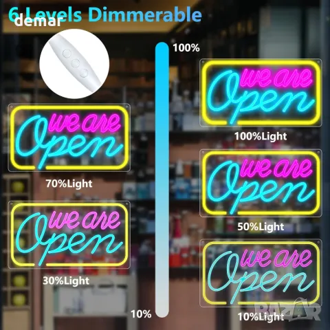 LED неонов надпис We Are Open, 42x23 см, USB захранване, (розово&синьо&жълто), снимка 5 - Лед осветление - 47512364