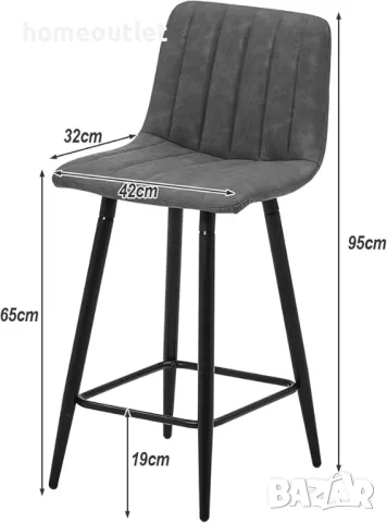 Комплект от 2 бр бар столове, PU кожа C-U-BS-0079GY, снимка 7 - Столове - 47941965