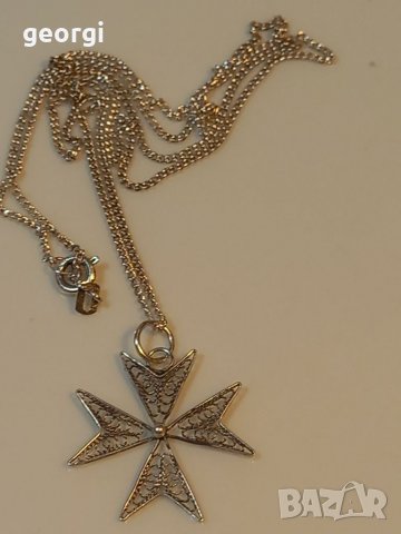 Сребърно колие със сребърен кръст филигран, снимка 4 - Колиета, медальони, синджири - 39121943