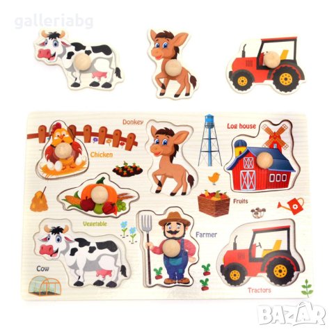 Дървени детски пъзели - Ферма, Плодове и Цифри , снимка 2 - Игри и пъзели - 40831864