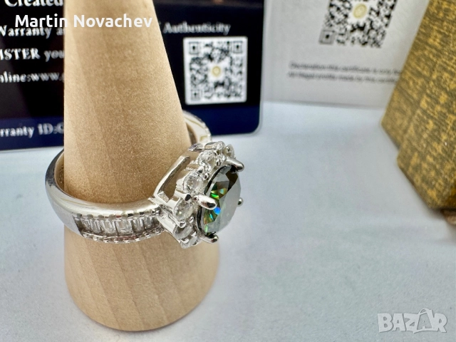 Сребърен пръстен с мойсанит (Диамант) 2 карата, снимка 5 - Пръстени - 51695751