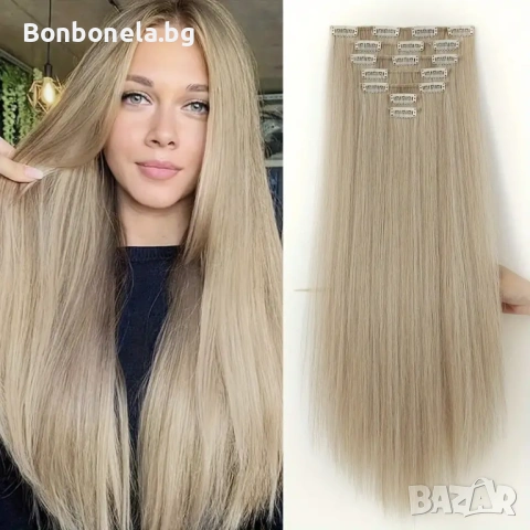 Екстеншън с клипс / треса / 7 реда треси с клипси / Удължение за Коса, снимка 8 - Аксесоари за коса - 53032248