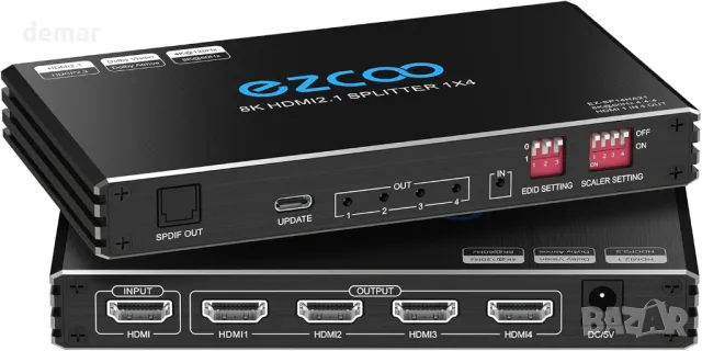 4K 120Hz HDMI 2.1 сплитер 1X4 аудио екстрактор VRR ALLM HDCP2.3 HDR10+ SPDIF