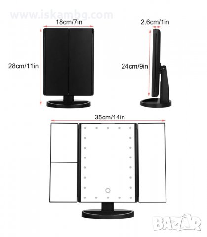 НАСТОЛНО ОГЛЕДАЛО С 3 УВЕЛИЧИТЕЛНИ ОГЛЕДАЛА И ЛЕД СВЕТЛИНА - код 2236, снимка 10 - Други - 33941284