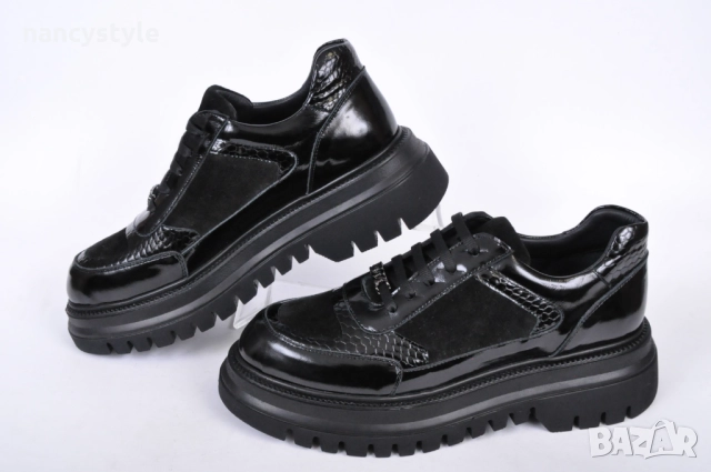 НОВО! Спортни модел дамски обувки - Лак и велур