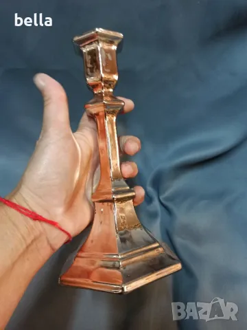 МАСИВЕН СТЪКЛЕН СВЕЩНИК РОЗОВО ЗЛАТО, снимка 3 - Антикварни и старинни предмети - 47822837