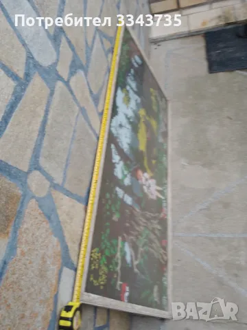 Стара картина,рамкиран кавьор, пано Червената шапчица и Вълкът., снимка 4 - Антикварни и старинни предмети - 48696235