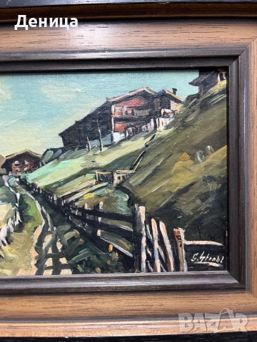 Маслена картина върху фазер  Изобразяваща живописен планински пейзаж с  къщи, снимка 7 - Картини - 52150317