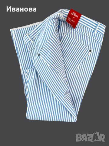 S.Oliver памучен панталон бял/бяло син/синьо, снимка 9 - Панталони - 50594492