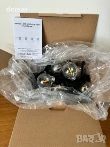 Luusei LED стрингови светлини, 7,6 м, дистанционно, 12+1 нечупливи G40 крушки, IP45, снимка 8 - Лед осветление - 47649825