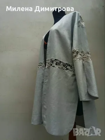 Ленено кимоно с дантела ръчна изработка , снимка 4 - Сака - 48846138