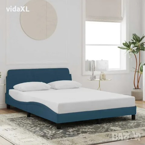 vidaXL Рамка за легло с табла Dover, синя, 120x200 см, кадифе, снимка 2 - Спални и легла - 56147424