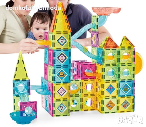 Магнитен конструктор с писта за топчета, 139 части