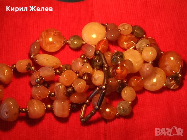 ХАЛЦЕДОН и ЯСПИС СТАРО БРОНЗОВО ПОЗЛАТЕНО КОЛИЕ 66781, снимка 2 - Колиета, медальони, синджири - 29555783