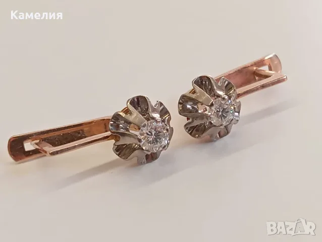 Руско злато. Обеци с брилианти. , снимка 8 - Обеци - 55989050