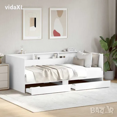 vidaXL Дневно легло с чекмеджета, без матрак, бял, 100x200 см, снимка 2 - Спални и легла - 56146809