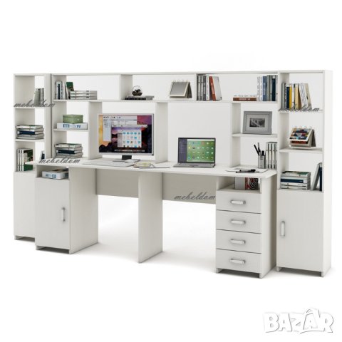 Бюро 208см. за двама с надстройка,4 чекмеджета,врата и 2 етажерки с плавни врати(код-0938), снимка 5 - Бюра - 41915419