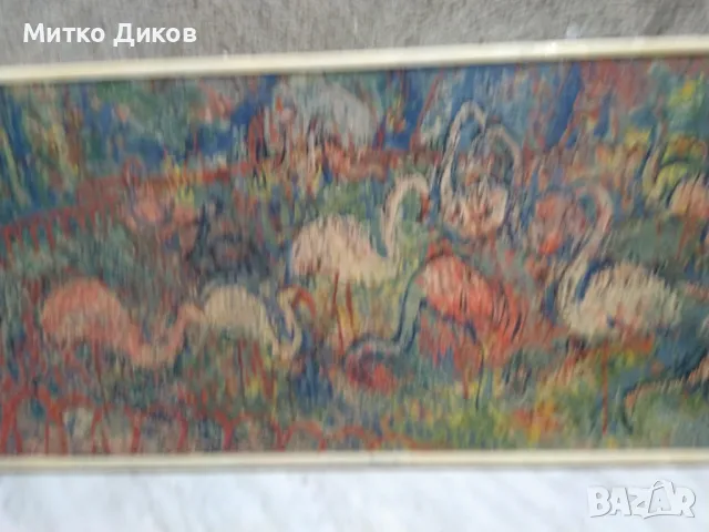 Платно картина flamingos Walther 1989г-подписана горе вляво 71х31х3см без рамка 69х29см, снимка 6 - Картини - 48998806