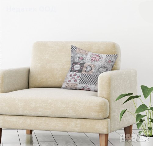 Декоративна възглавница, Beige Brown Tiles Hearts Floral, 43x43см, Многоцветна, снимка 2 - Възглавници - 41017421