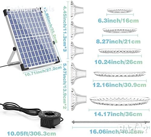 Нов 12W слънчев фонтан за вода 5000mAh/LED светлина, градина, декорация, птици, снимка 6 - Други - 41124800