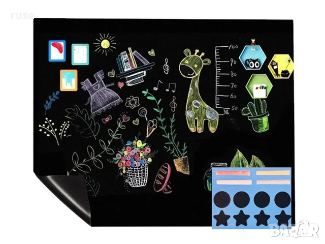 НОВО! Магнитно фолио черна дъска с 8 магнита и тебешири