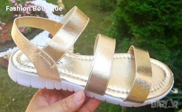 Дамски летни сандали в златисто, снимка 3 - Сандали - 35929158