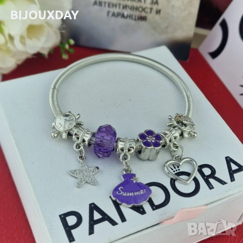 дамска гривна с мида и лилави камъни от медицинска стомана