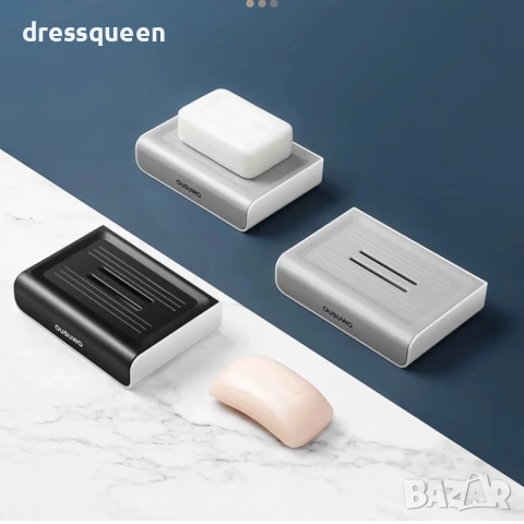 4436 Самозалепваща сапунерка с контейнер за оттичане – Бяло и Сиво (ABS), снимка 2 - Други стоки за дома - 53633025