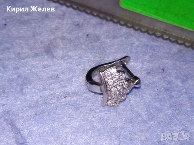 СКЪПОЦЕННА СРЕБЪРНА АРТ ОБЕЦА СРЕБРО 925 с БЯЛА ПОЗЛАТА и ИСКРЯЩИ ФАСЕТИРАНИ ЦИРКОНИ 38233, снимка 3 - Обеци - 40940734