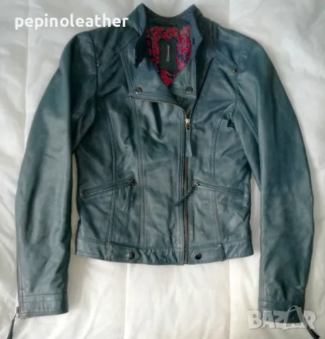 Дамско Кожено Яке Рокерско Мото Асиметрично закопчаване, снимка 3 - Якета - 25696700