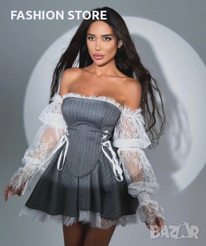 Луксозна рокля с корсет и дантела🩶🤍, снимка 4 - Рокли - 52939702