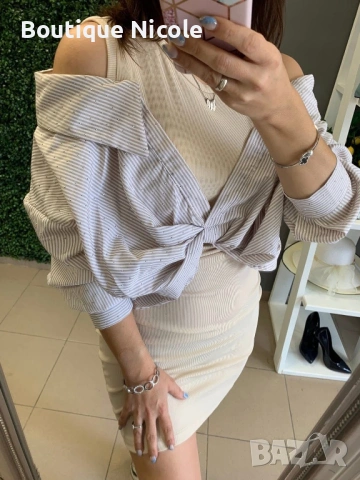 Ефектна рокля по тялото с риза с камъчета в горната част  , снимка 2 - Рокли - 53714136