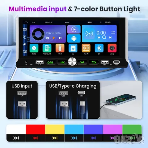 6.86” 1280*480 1-Din мултимедия с Android 15, RDS, RAM 4GB, 32GB ROM, снимка 5 - Аксесоари и консумативи - 50025318