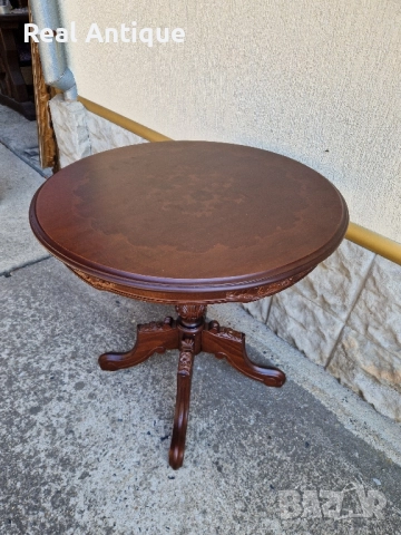 Прекрасна антикварна дървена маса резба интарзия , снимка 7 - Антикварни и старинни предмети - 51668772