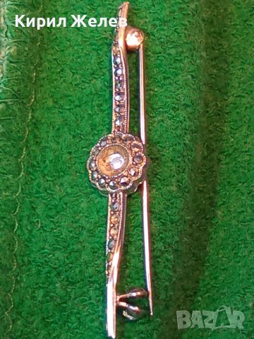 СТАРА СКЪПОЦЕННА СРЕБЪРНА АРТ ДЕКО БРОШКА СРЕБРО 835 с МАРКАЗИТИ МАЙСТОРСКА ИЗРАБОТКА 25797, снимка 3 - Антикварни и старинни предмети - 35805721