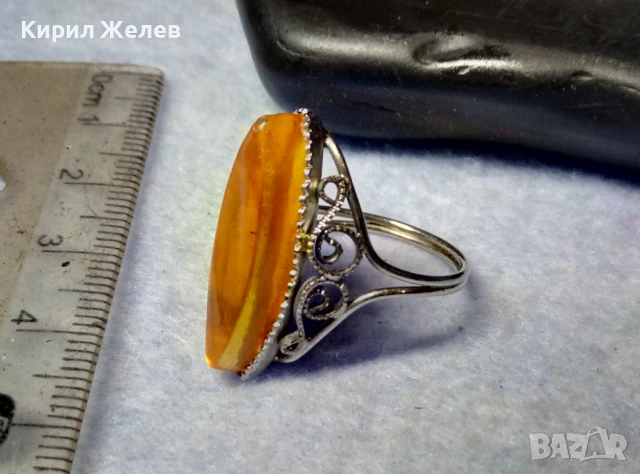 НИКЕЛИРАН РУСКИ КЕХЛИБАРЕН ПРЪСТЕН от БЛАГОРОДНА СТОМАНА ФИЛИГРАНЕН РЕТРО АРТ МОДЕЛ 50201, снимка 8 - Пръстени - 51279591