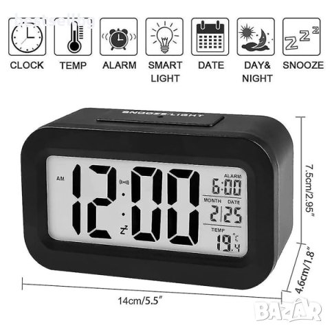 Електронен настолен часовник постоянно светещ на ток дигитален аларма, снимка 9 - Други - 42191230