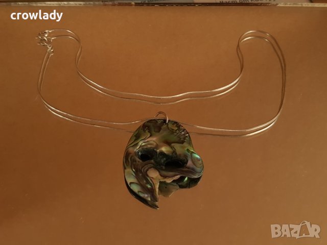 Дизайнерско сребърно колие с цветен седеф от Нова Зеландия