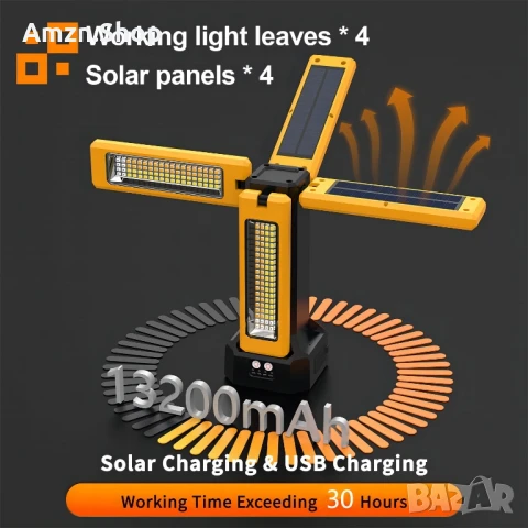 Къмпинг лампа 13200mAh акумулаторна соларна работна лампа IP64 8000 лумена, снимка 4 - Къмпинг осветление - 50586304