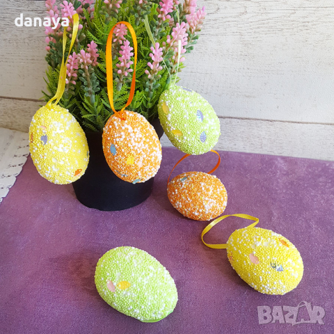 2841 Шарени великдеснки яйца за окачване, 6 броя, снимка 2 - Декорация за дома - 36465646