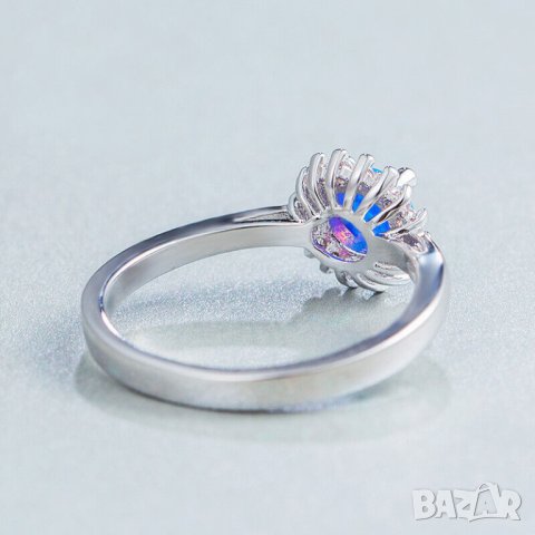 Пръстен със син опал, посребрен, снимка 3 - Пръстени - 42112421