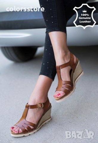 Сандали на платформа - кафява ЕСТЕСТВЕНА кожа - 9502